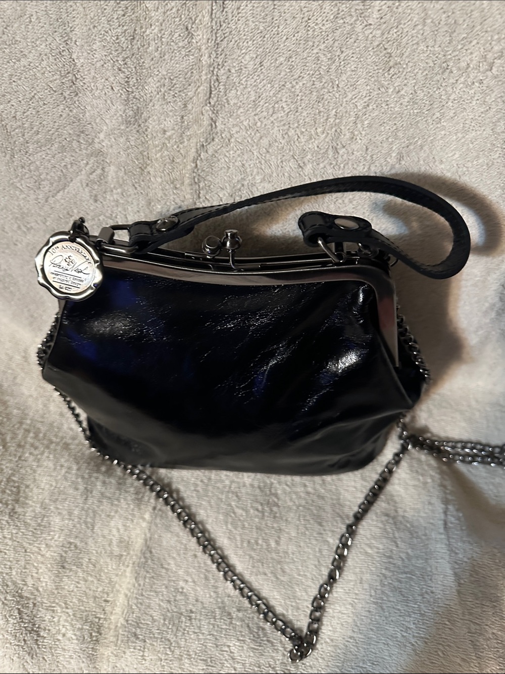 Patricia Nash Black Patent Leather Chain Shoulder Bag - Picture 6 of 11